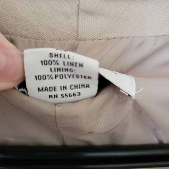 Peck & Peck Tan Linen Blazer One Button Closure Lined Ruffle Detail Size XL - Picture 9 of 12